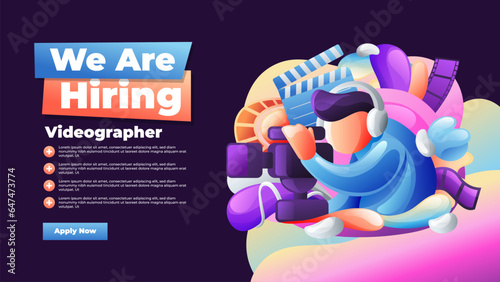 We Are Hiring Videographer Job Vacancy Banner Ads With Colorful Illustration Concept