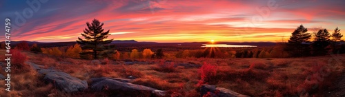 Panoramic  ultra-wide  the beauty of autumn meets the splendor of twilight