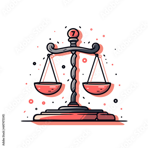 Scales of Justice vector icon in minimalistic, black and red line work, japan web