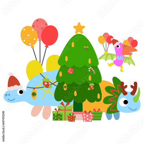 Dinosaur christmas happy new year