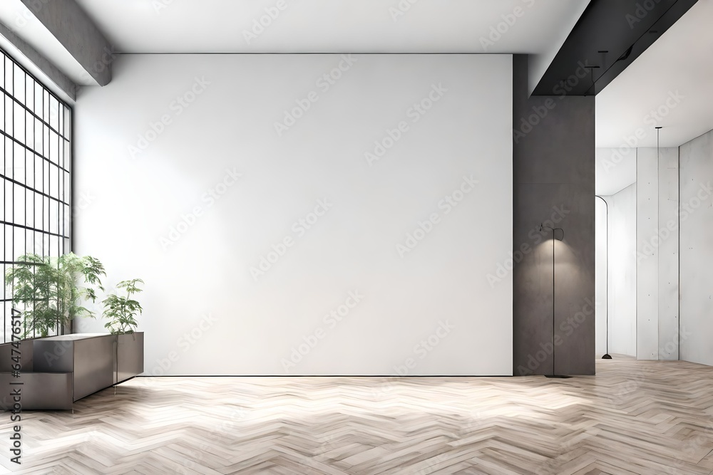 Contemporary minimalist empty interior with blank wall