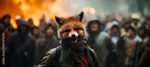 Red fox at street for protest anti government movement. Generative AI technology. © Hero Design