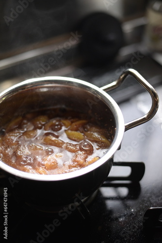 Homemade jam by boiling down figs.