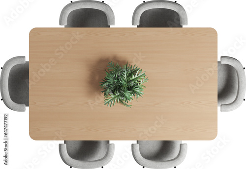 Fototapeta Naklejka Na Ścianę i Meble -  Top view of wood dining table with chairs