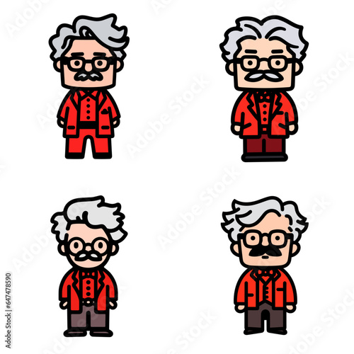 Professor set of vector icons in minimalistic, black and red line work, japan web, icons pack