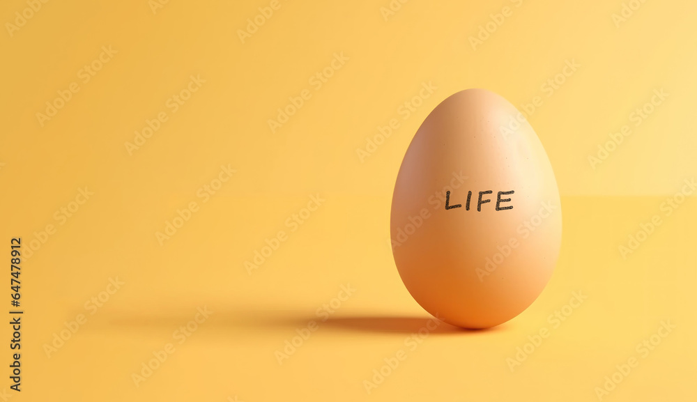  brown egg on a yellow background with copy space, life concept