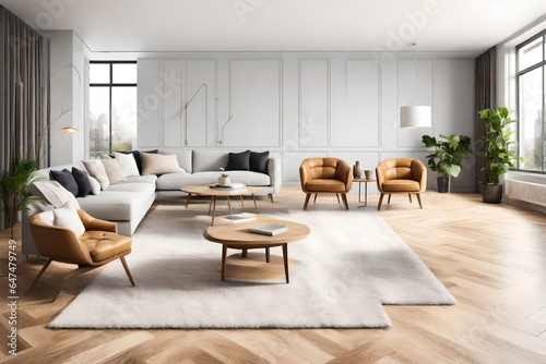 Concept of  living room with hardwood floor in modern apartment © Mahreen