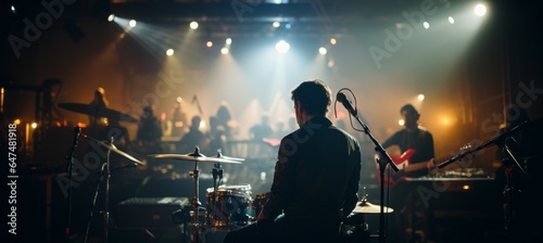 Band drummer at jam session. Generative AI technology.	
