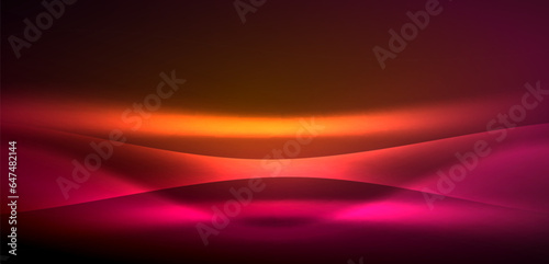 Dynamic waves in ethereal glow of neon lights. Concept merges fluidity of motion with vibrant allure of neon, crafting entrancing backdrop that embodies both vitality and futuristic sophistication