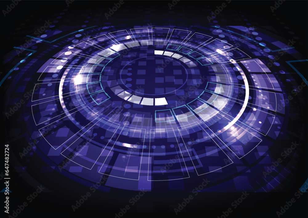 Abstract high tech futuristic technology design. Round shape. Circle Sci-fi element light .