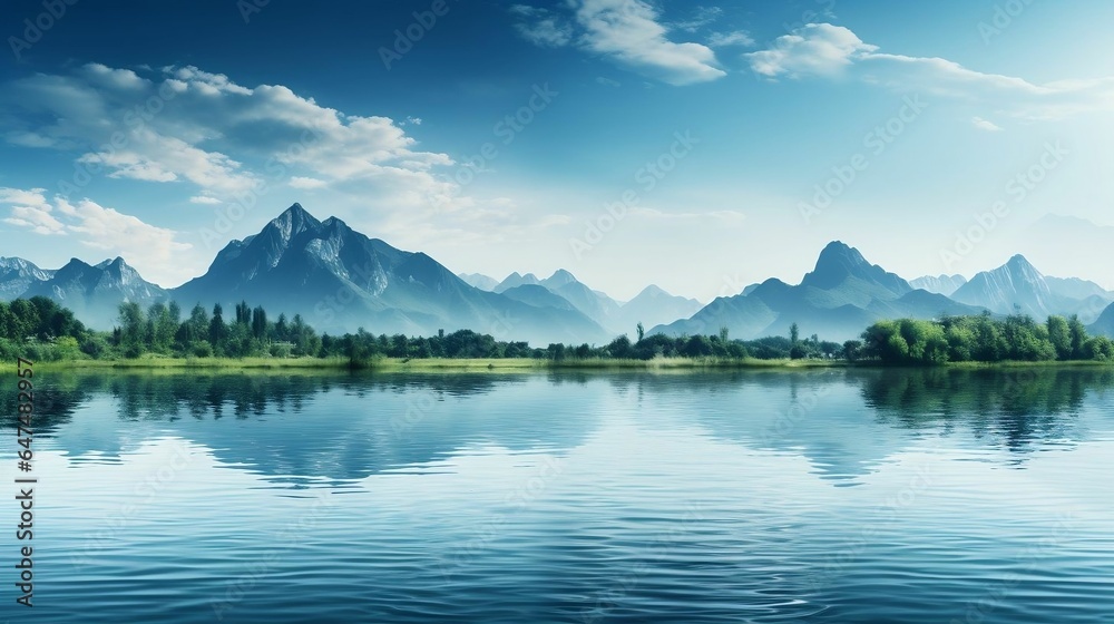 background Tranquil lake with mountains in the backdrop