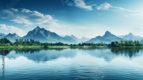 background Tranquil lake with mountains in the backdrop