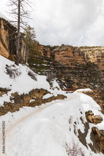 View from Bright Angel Trail at Grand Canyon National Park in winter, Arizona, USA