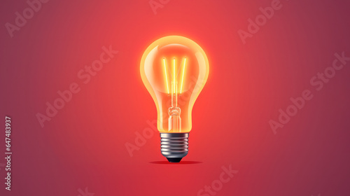 3D illustration retro light bulb isolated on red background.