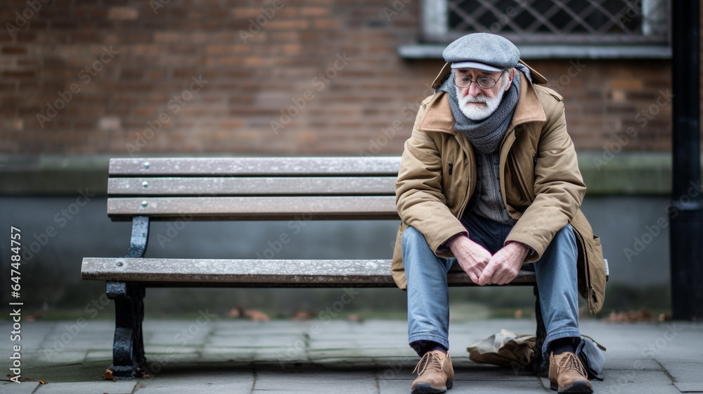 Senior citizen sitting alone on a bench. Senior citizen sitting alone on a bench.