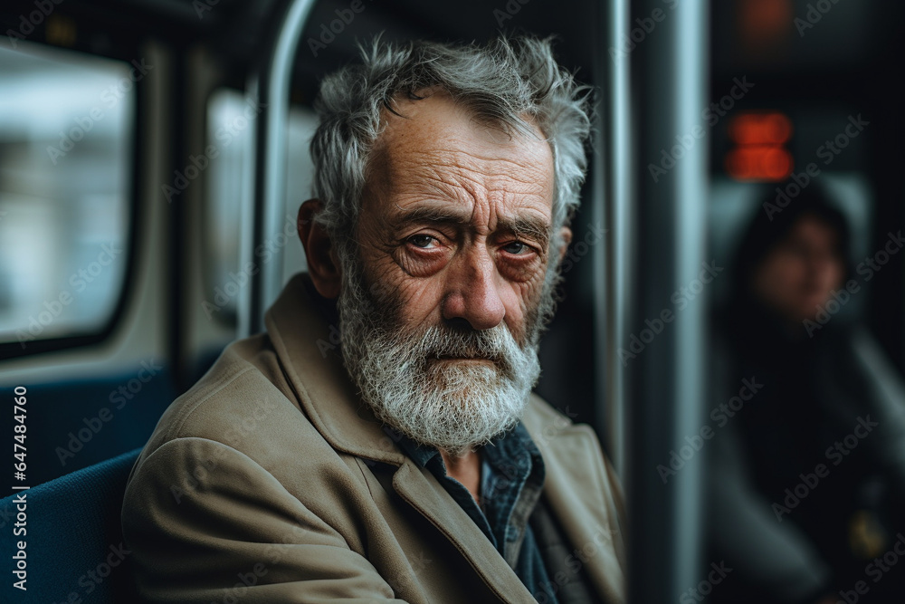 Lonely senior citizen on a bus. Lonely senior citizen on a bus.