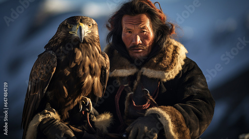 Mongolian hunter with a golden Eagle. 