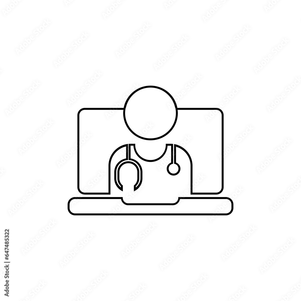 Telemedicine or online doctor services in outline flat icon style. Vector illustration from World First Aid Day design element collection. Editable graphic resources for many purposes.