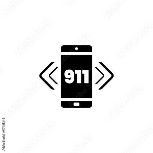 911 emergency call smartphone in black fill silhouette flat icon style. Vector illustration from World First Aid Day design element collection. Editable graphic resources for many purposes.