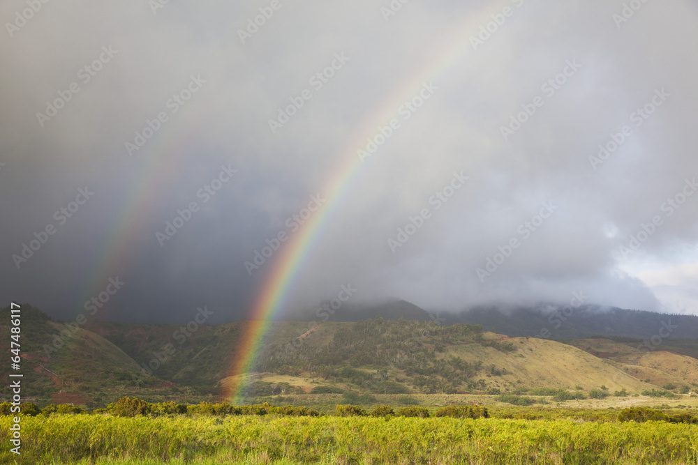 A Dramatic Rainbow On Mt. Lanai Hale; Lanai, Hawaii, United States Of America A Dramatic Rainbow On Mt. Lanai Hale; Lanai, Hawaii, United States Of America