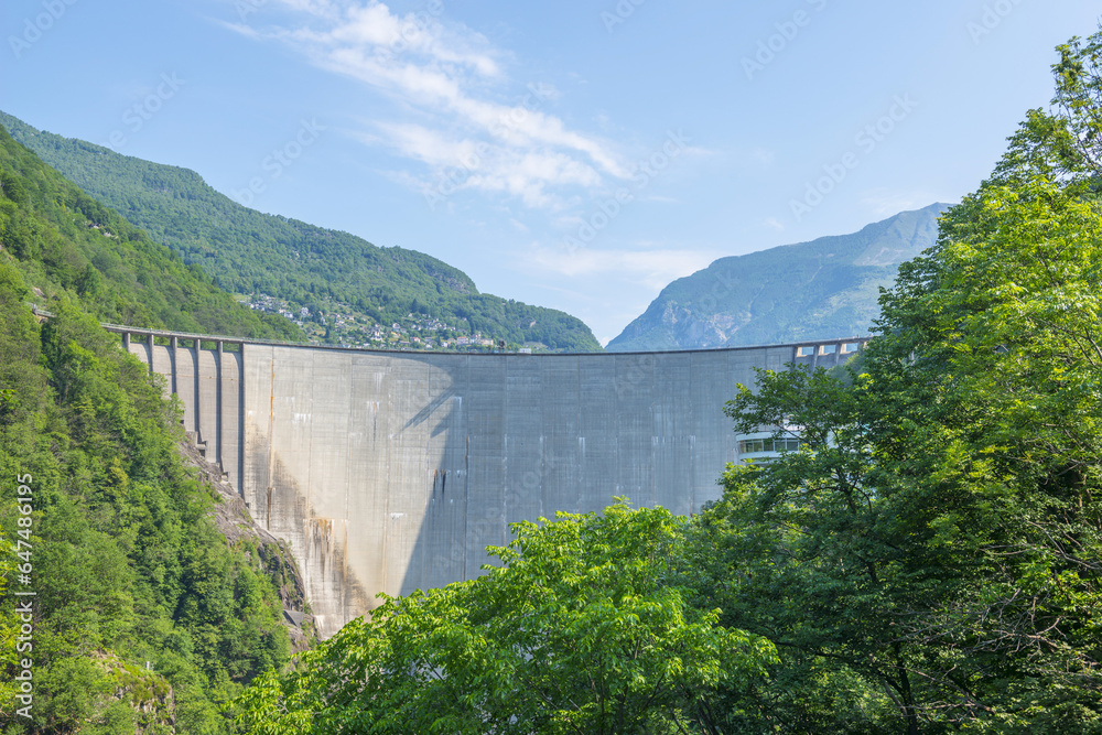 Water Dam In Valley Verzasca; Locarno, Ticino, Switzerland Water Dam In Valley Verzasca; Locarno, Ticino, Switzerland
