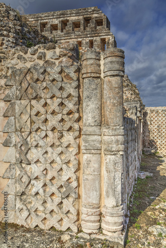 Typical Puuc Style Columns, Palace Of Masks, Kabah Archaeological Site; Yucatan, Mexico photo