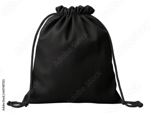 Black drawstring bag isolated.