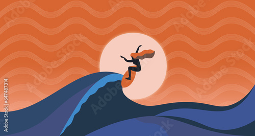 Photography Surfer Girl Ocean Waves Orange Sunset Summer Beach Lifestyle Vector