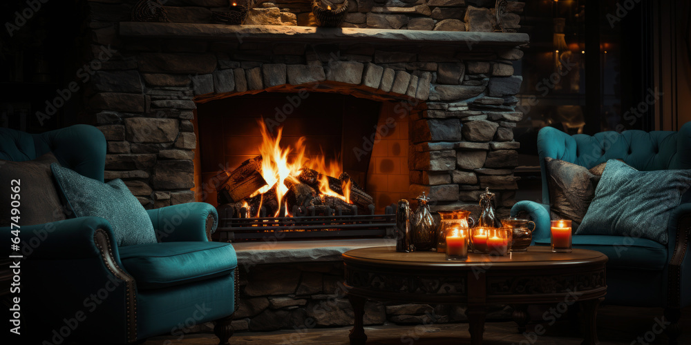Cozy fireplace on a cold winter's day
