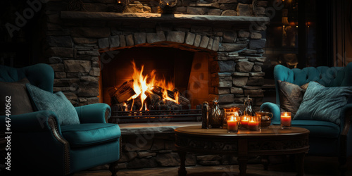 Cozy fireplace on a cold winter's day
