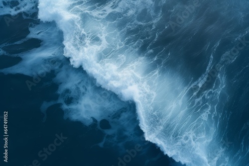 Blue Ocean Wave Catching a Wave with Splashing Foam, Clear Sky, and Copy Space © ParinApril