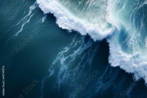 Blue Ocean Wave Catching a Wave with Splashing Foam, Clear Sky, and Copy Space
