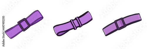 Purple belt set of vector icons in minimalistic, black and red line work, japan web, icons pack