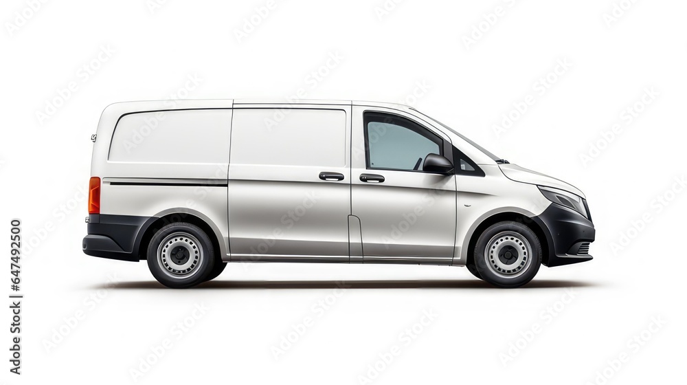 side view of white van on white background great for mockup and concepts.  generative AI