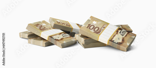 Bundles Of One Hundred Dollar Bills On A White Background; Toronto, Ontario, Canada