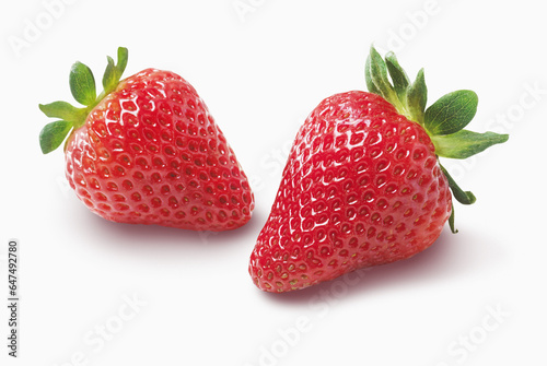 Two Strawberries On A White Background; Toronto, Ontario, Canada photo