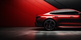 Close-up of luxury red car with copy space background