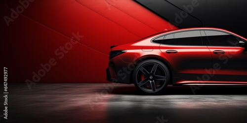 Close-up of luxury red car with copy space background photo