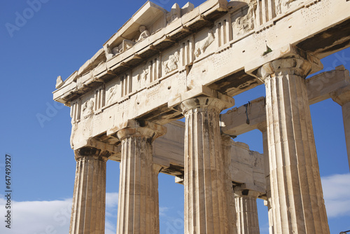 Colonnade And Pediment Of Parthenon Showing Sculptures; Athens, Attica, Greece photo