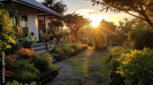 Garden with sunset view