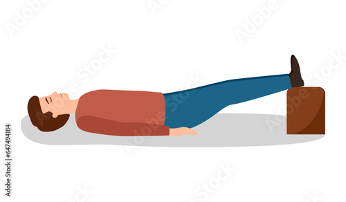 Fainting first aid. Unconscious man on the floor in flat design on white background.