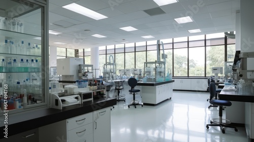 Science Laboratory room with Technological Microscopes