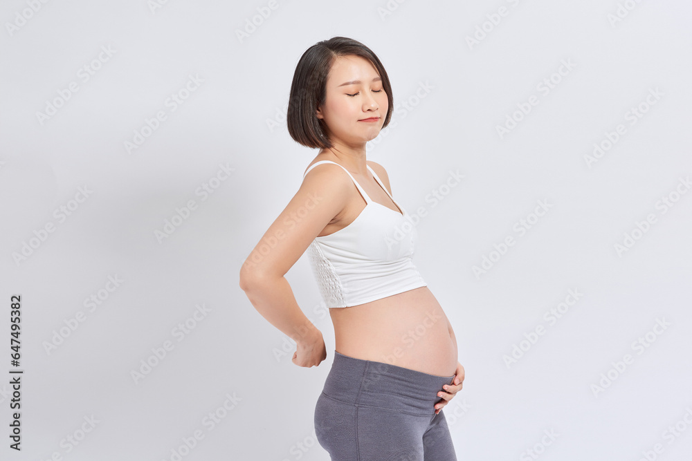 Pregnant women with low back pain, stress, anxiety concept. Pregnant women with low back pain, stress, anxiety concept.