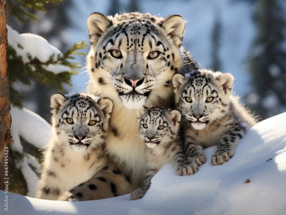 snow leopard in snow