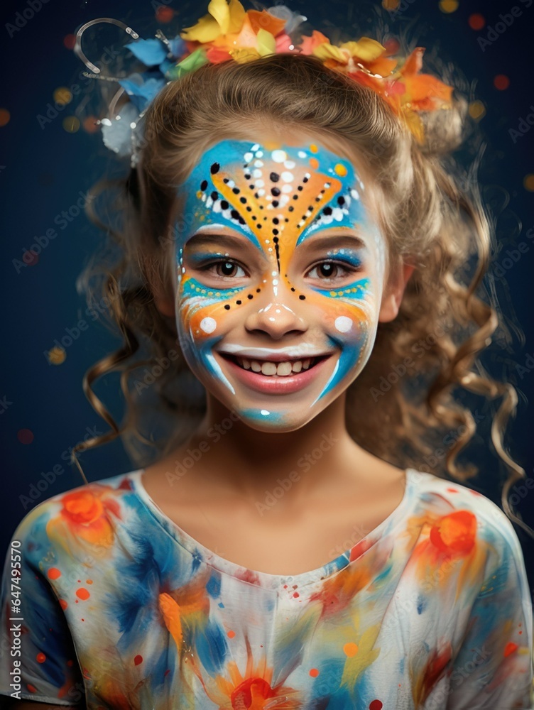 happy child with colorful paint on their face. generative ai. happy child with colorful paint on their face. generative ai.