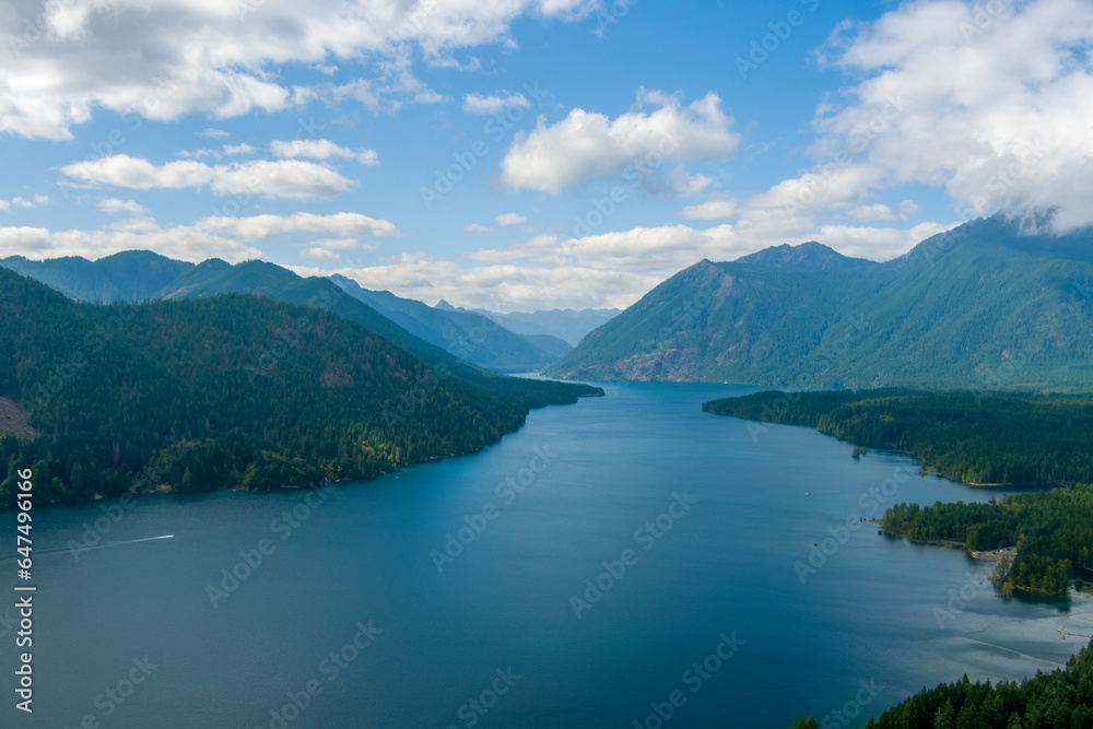 Lake Cushman and the Olympic Mountains of Washington State on a summer day
