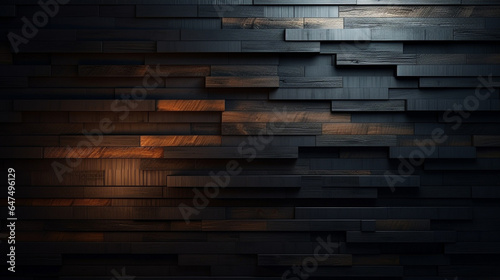 A dark wooden wall with a light shining on it  wooden wall background  Generative AI