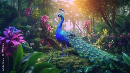 Peacock in the forest or jungle
