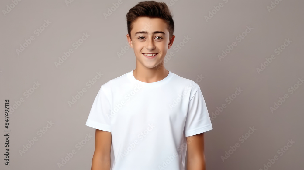 Smile Young Man fit in Frame wearing bella canvas white shirt mockup, isolated color background Smile Young Man fit in Frame wearing bella canvas white shirt mockup, isolated color background