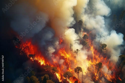 Forest fire burning with a lot of smoke, Generative AI